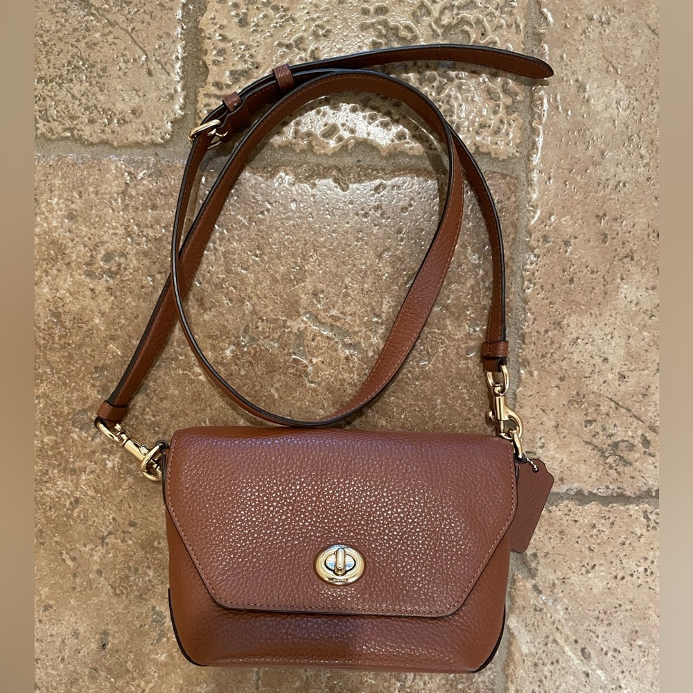 Coach small pebbled leather brown crossbody purse
